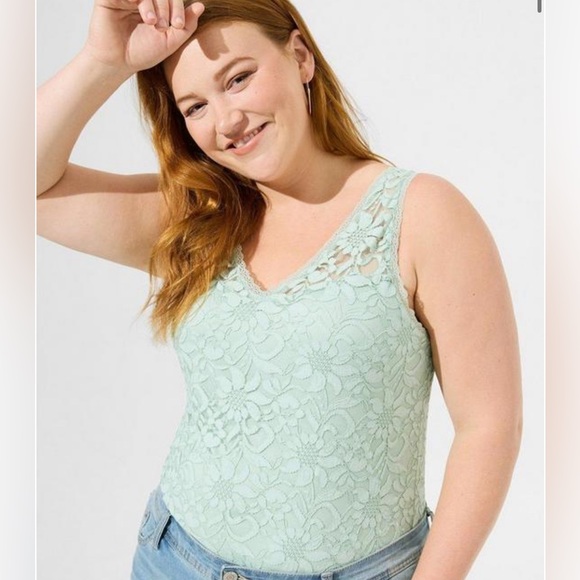 torrid Tops - NWT Torrid Stretch Lace V-Neck Tank Harbor Gray Mint Green Size 3 3X